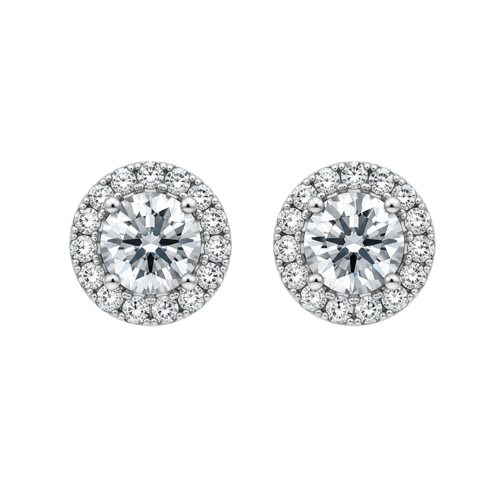 Cubic zirconium Round Halo Stud Earrings 1