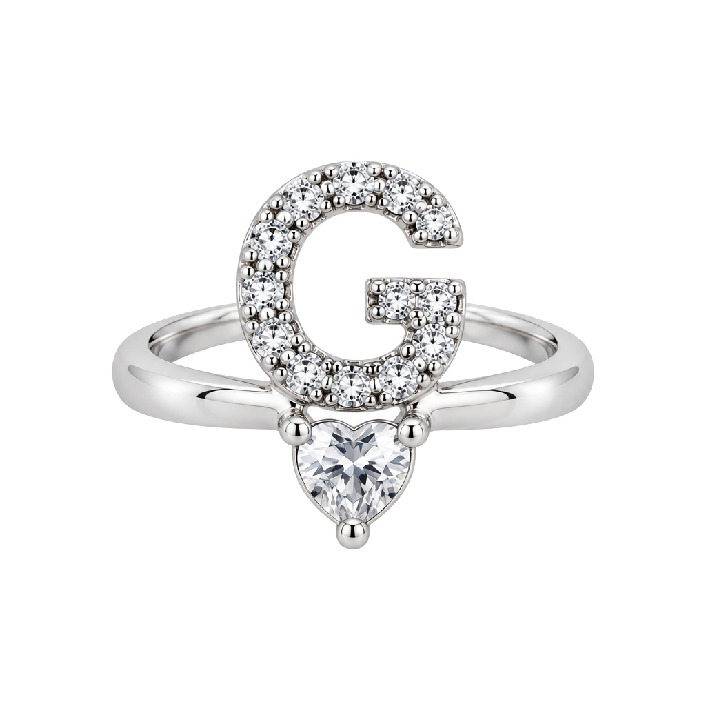 Initial Letter G Crystal Pave Ring Silver Tone 1