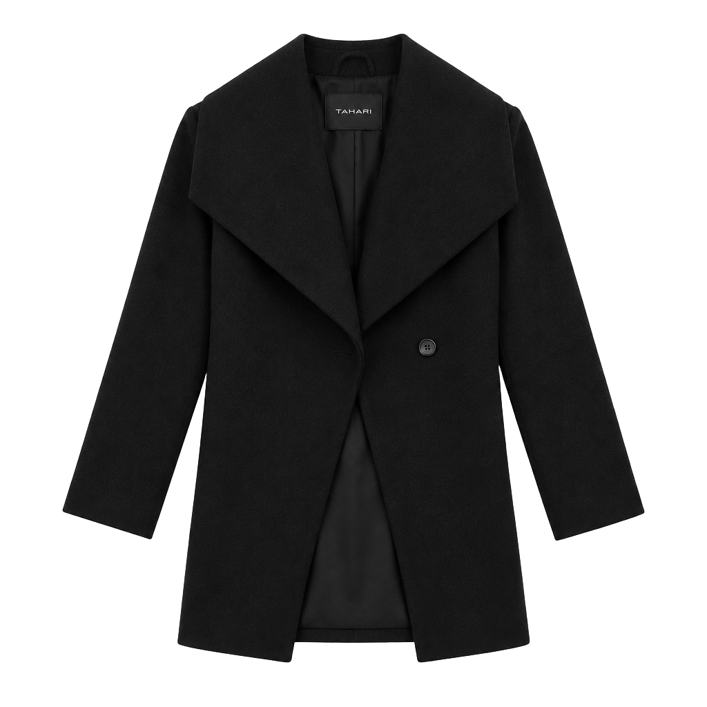 Tahari Belted Wrap Coat Size M Black 1