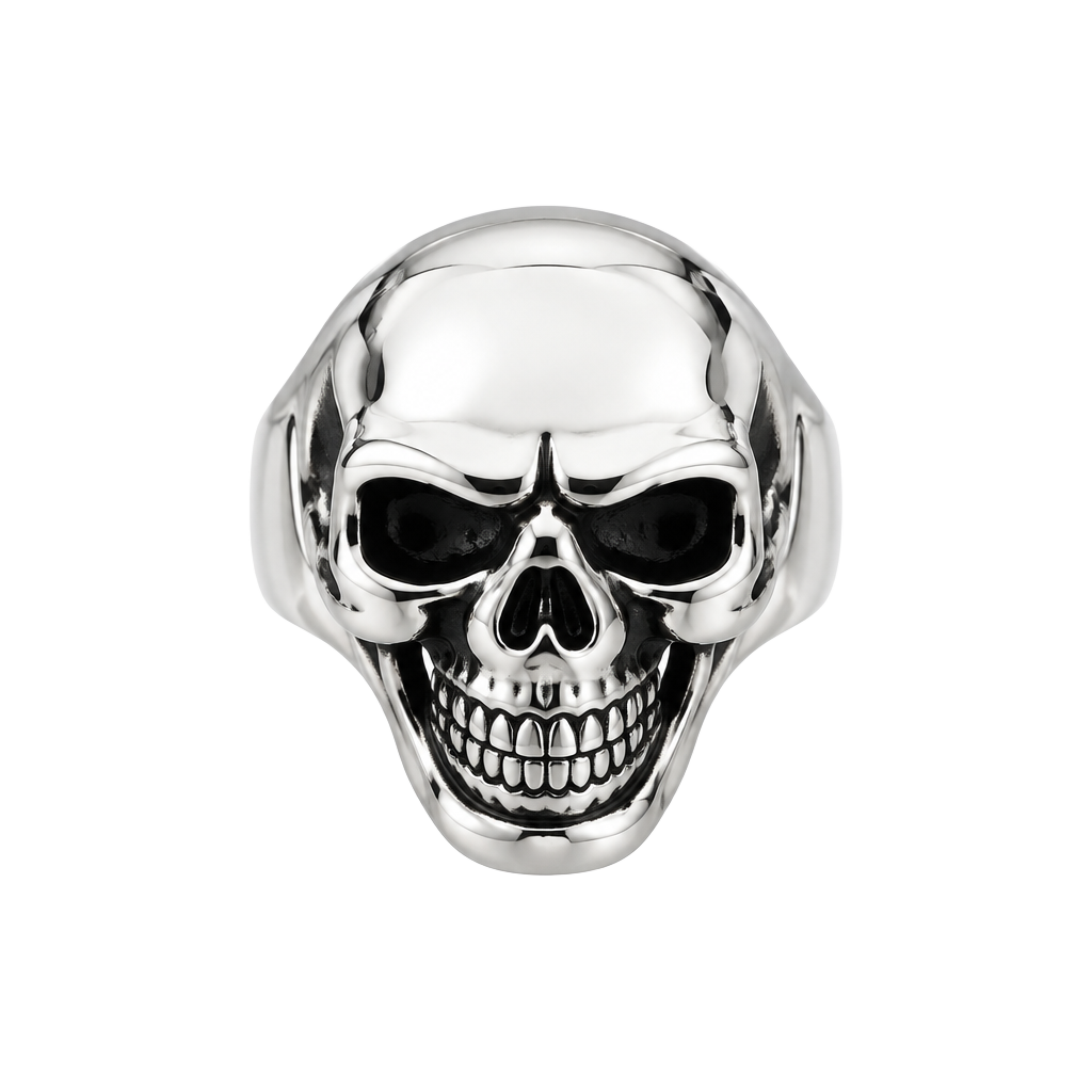 Stainless Steel Gothic Biker Skull Ring Silver 1