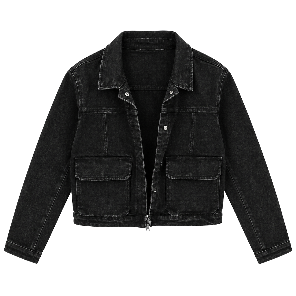 Nicole Miller New York Denim Jacket Size M Black Crop Trucker 1