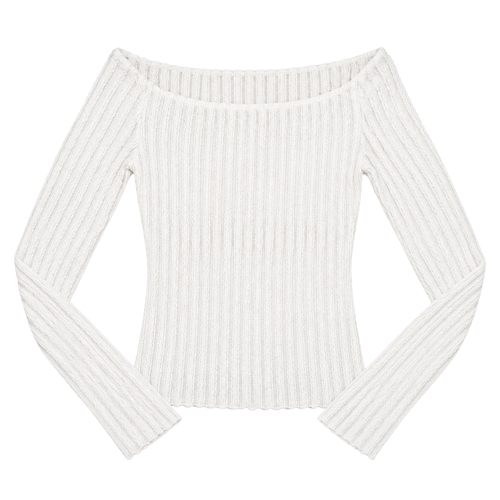 Eclikted Ribbed Long Sleeve Off Shoulder Crop Top XS White 1