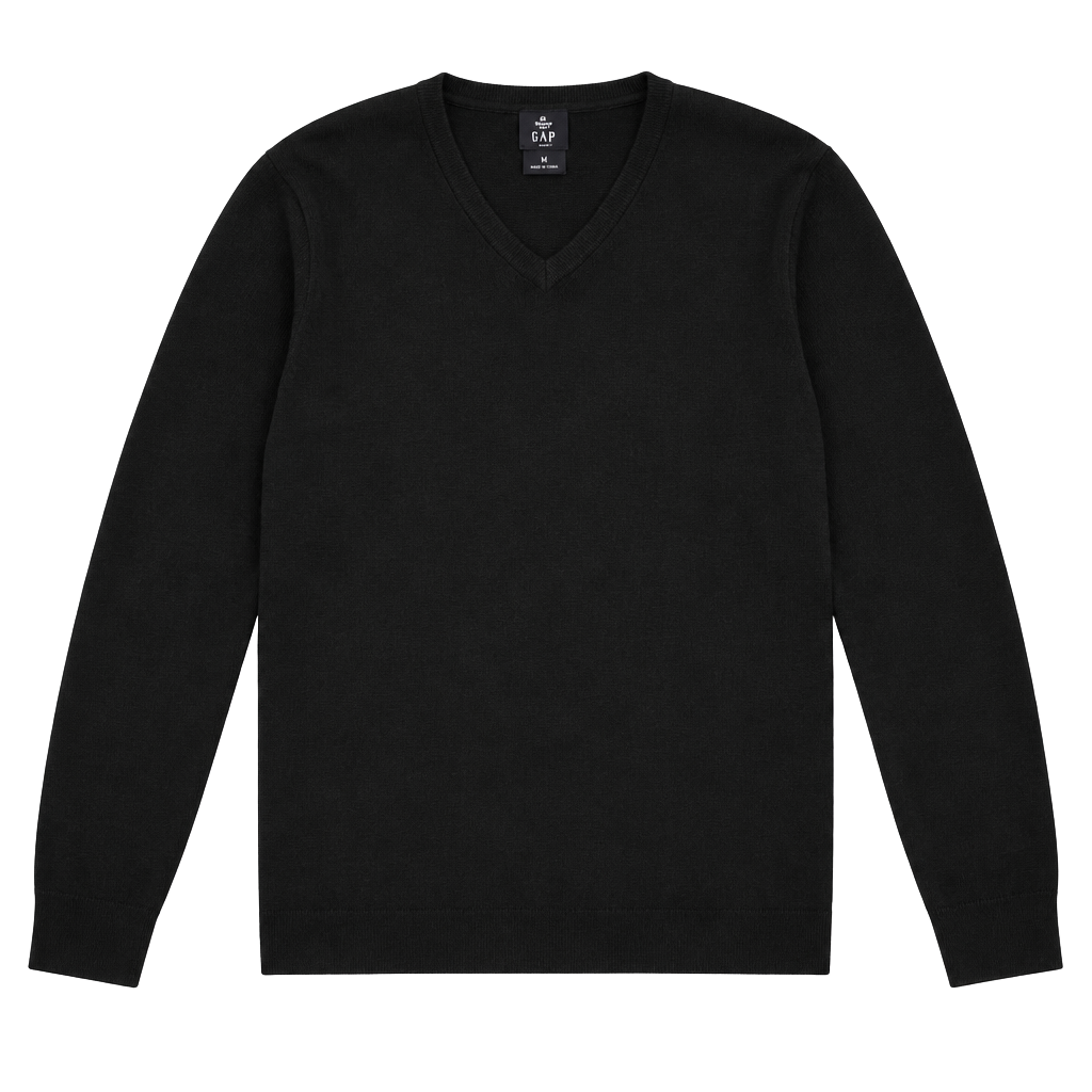 Lands' End Cashmere V-Neck Sweater Size M Black 100% Cashmere 1