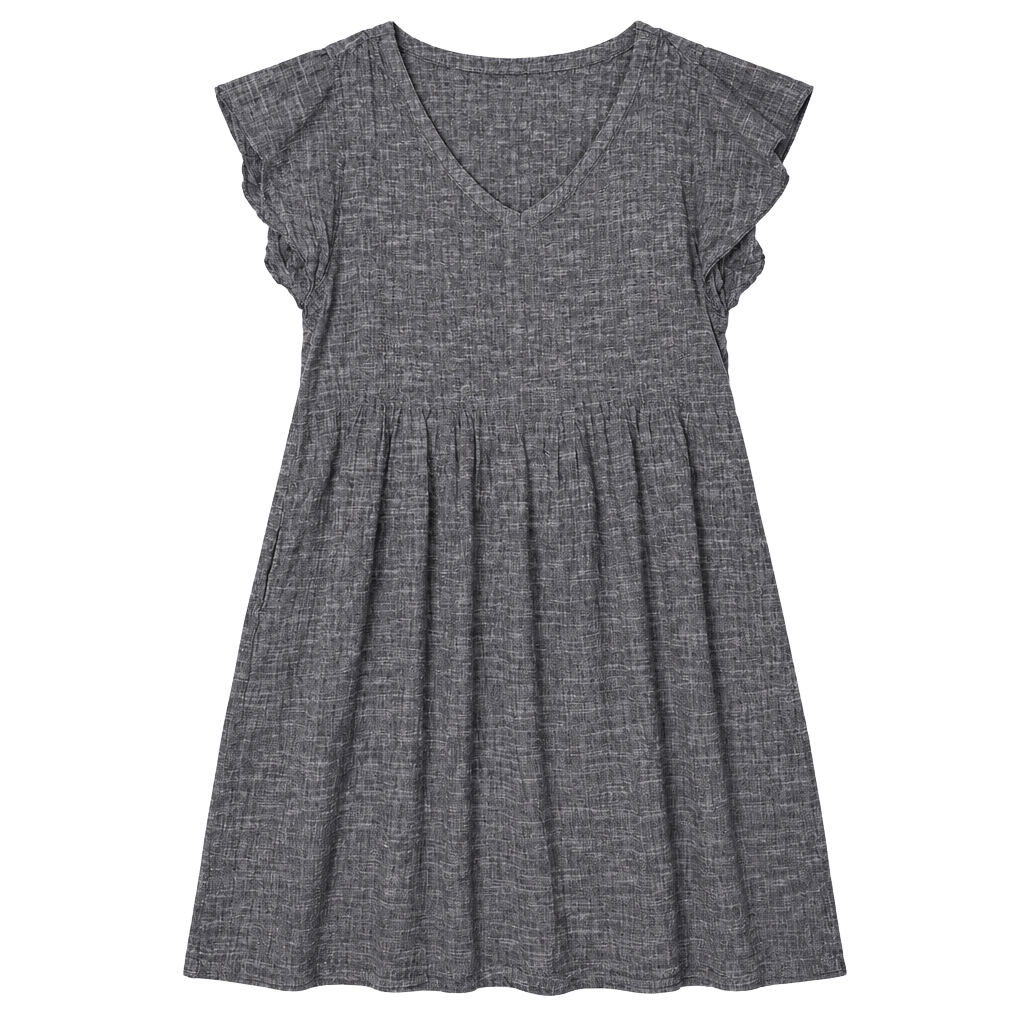 Aventura Devon Dress Size L Gray Organic Cotton Flutter Sleeve 1