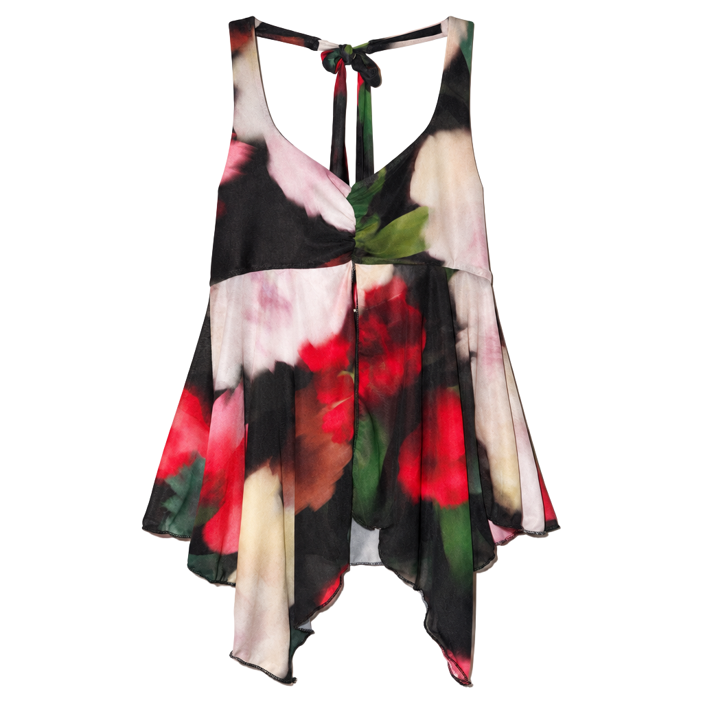Mesh Halter Floral Print Asymmetric Hem Top Y2K Aesthetic 1