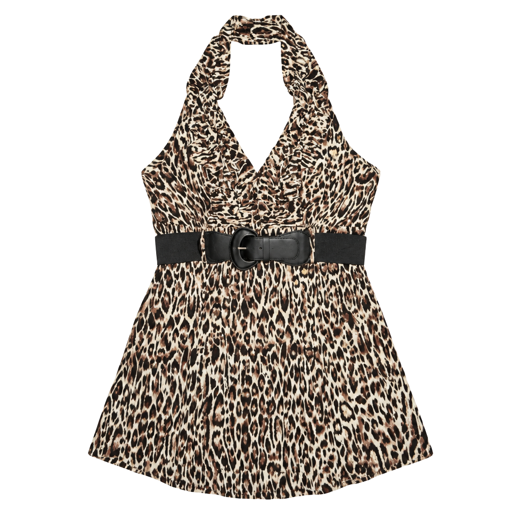 Y2K Leopard Print Halter Top With Belt Animal Print 1