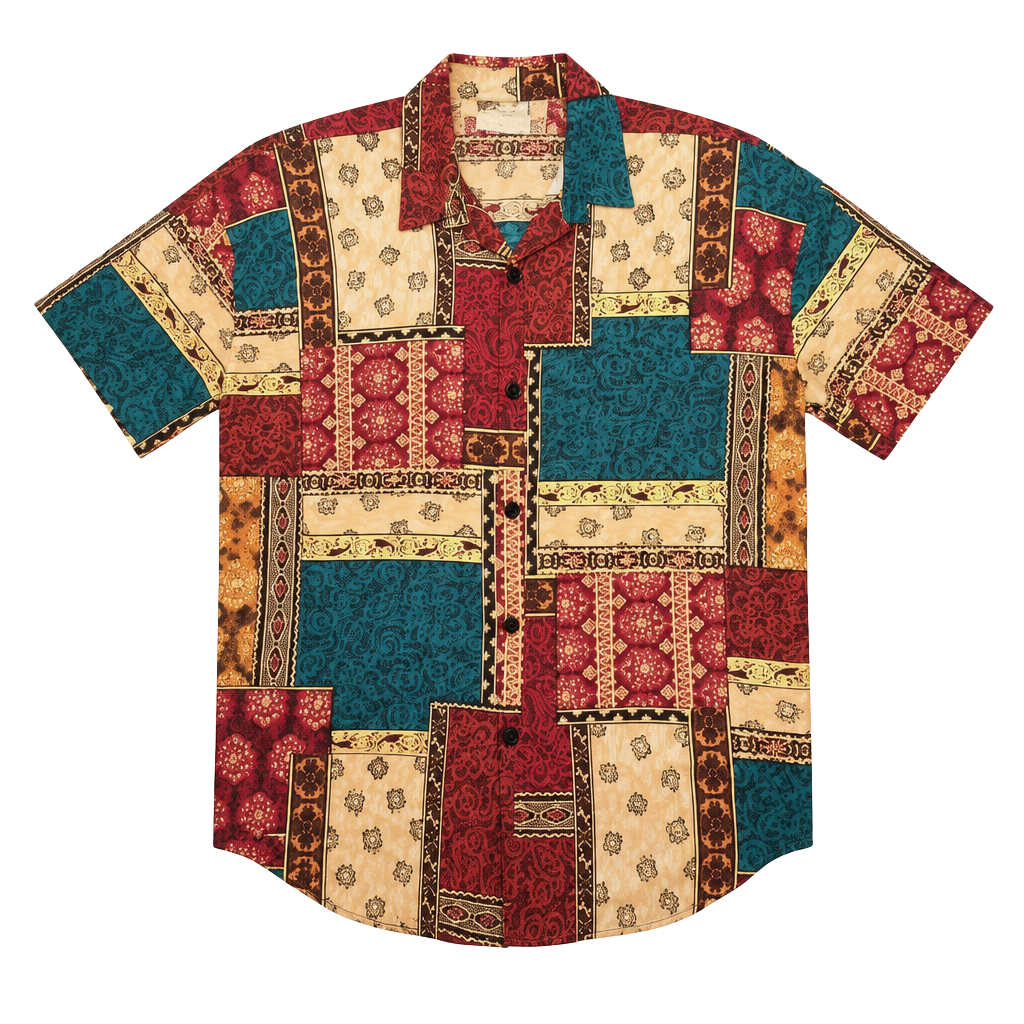 Caliche Collection Women’s Vintage Patchwork Short Sleeve Shirt Retro Boho 1