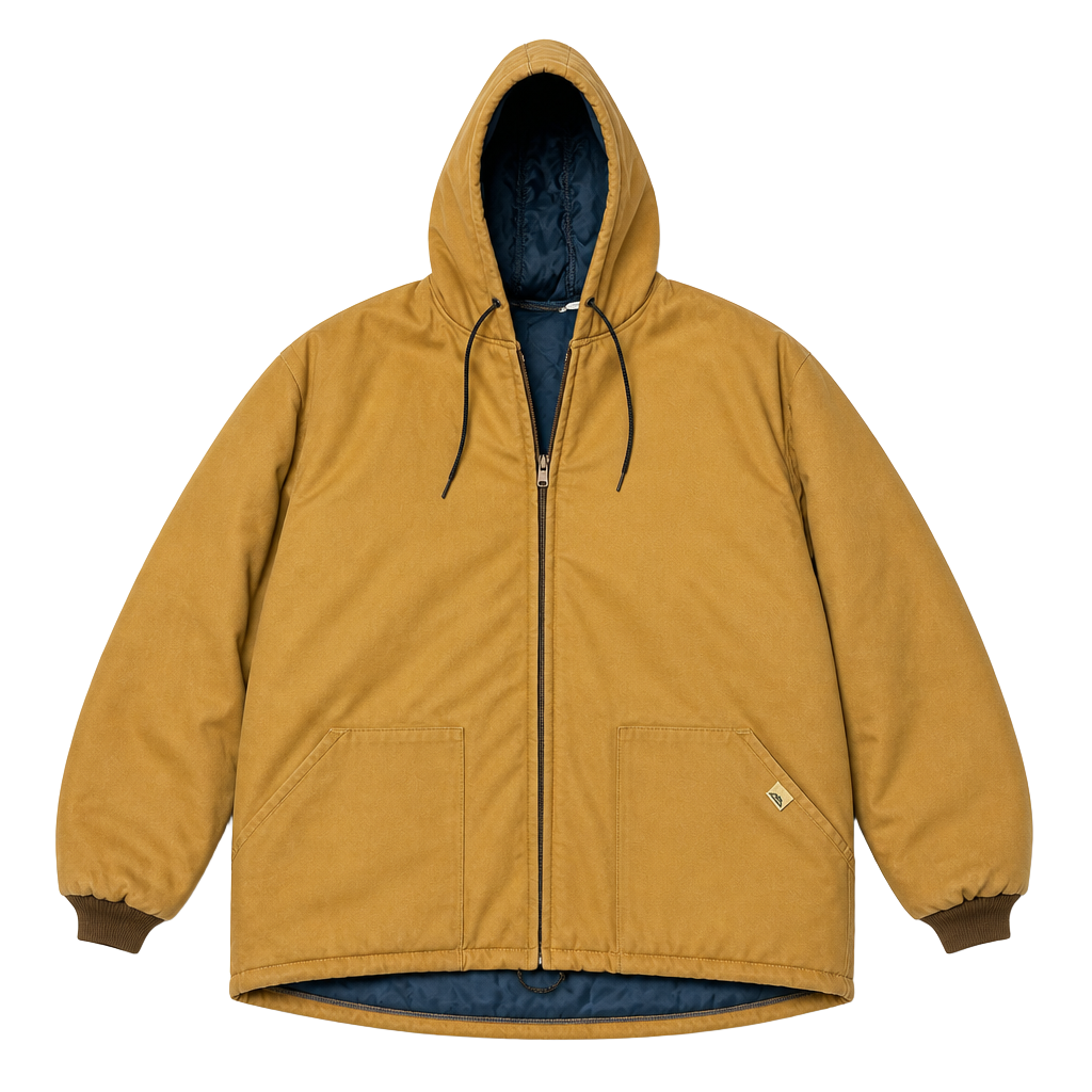 Vintage Ideal Made in USA Brown Canvas Quilt Lined Hooded Work Jacket Size 3X 1