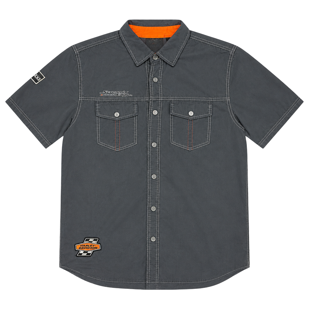 Harley-Davidson Screamin' Eagle Racing Performance Short Sleeve Button Down Shirt Size L 1