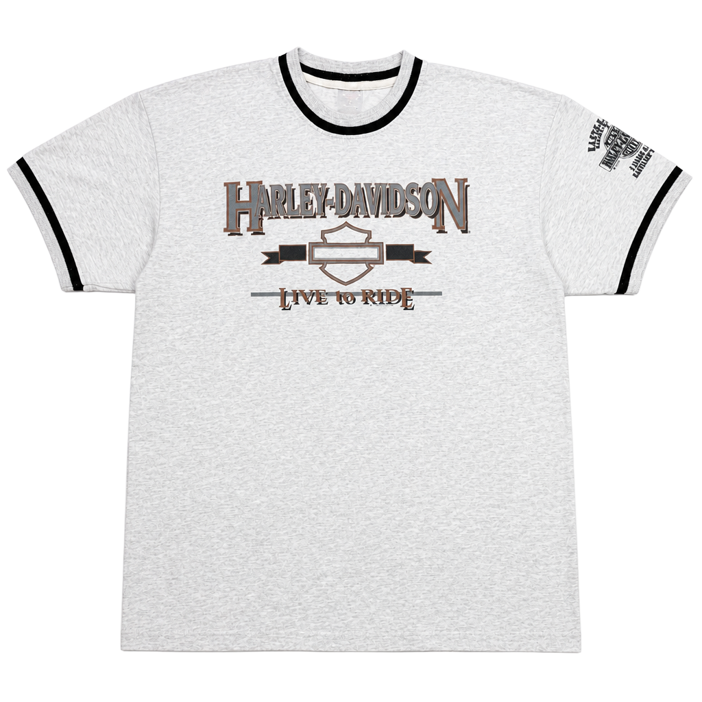 Vintage 1994 Harley-Davidson Live To Ride Easthampton H.O.G. Charity Event Ringer T-Shirt XXL 1