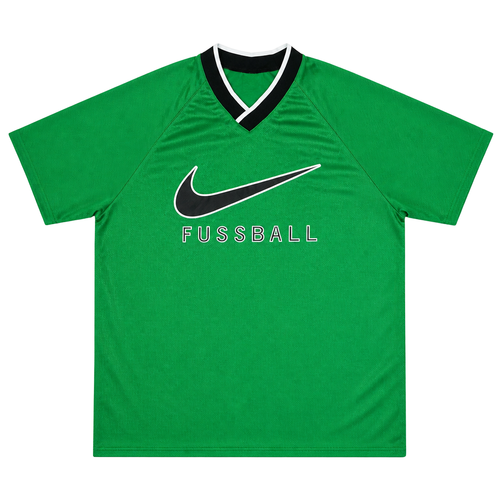 Vintage 90s Nike Fussball Big Swoosh Soccer Jersey Green Size Large Made in USA 1