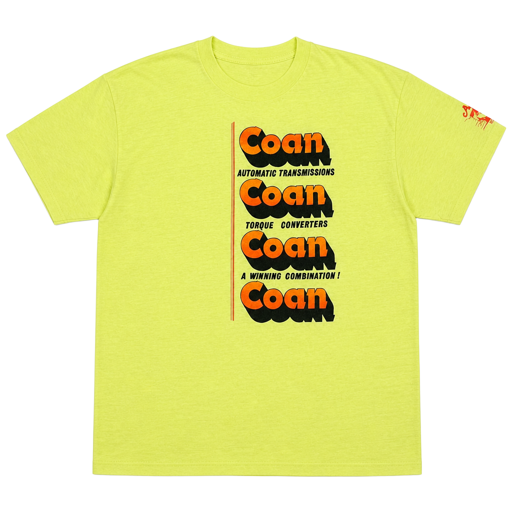 Vintage 1987 Coan Racing Transmissions Neon Yellow Drag Racing Graphic Tee Size XXL 1