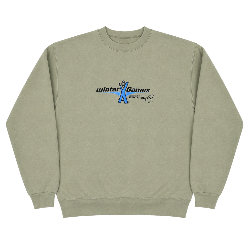 Vintage BASICSS Winter X Games ESPN Crewneck Sweatshirt Size L Sage Green 1