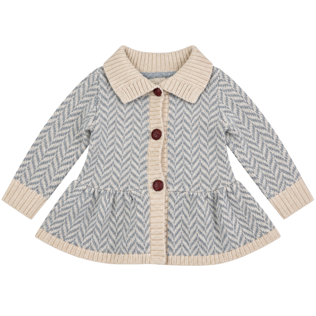 Hope & Henry Sweater Cardigan Size 6-12m Gray Ivory Chevron Peplum 1