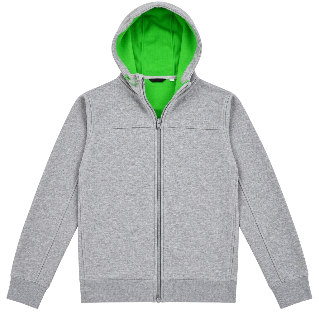 Uniqlo Full Zip Fleece Hoodie Size Medium Gray Lime Green 1