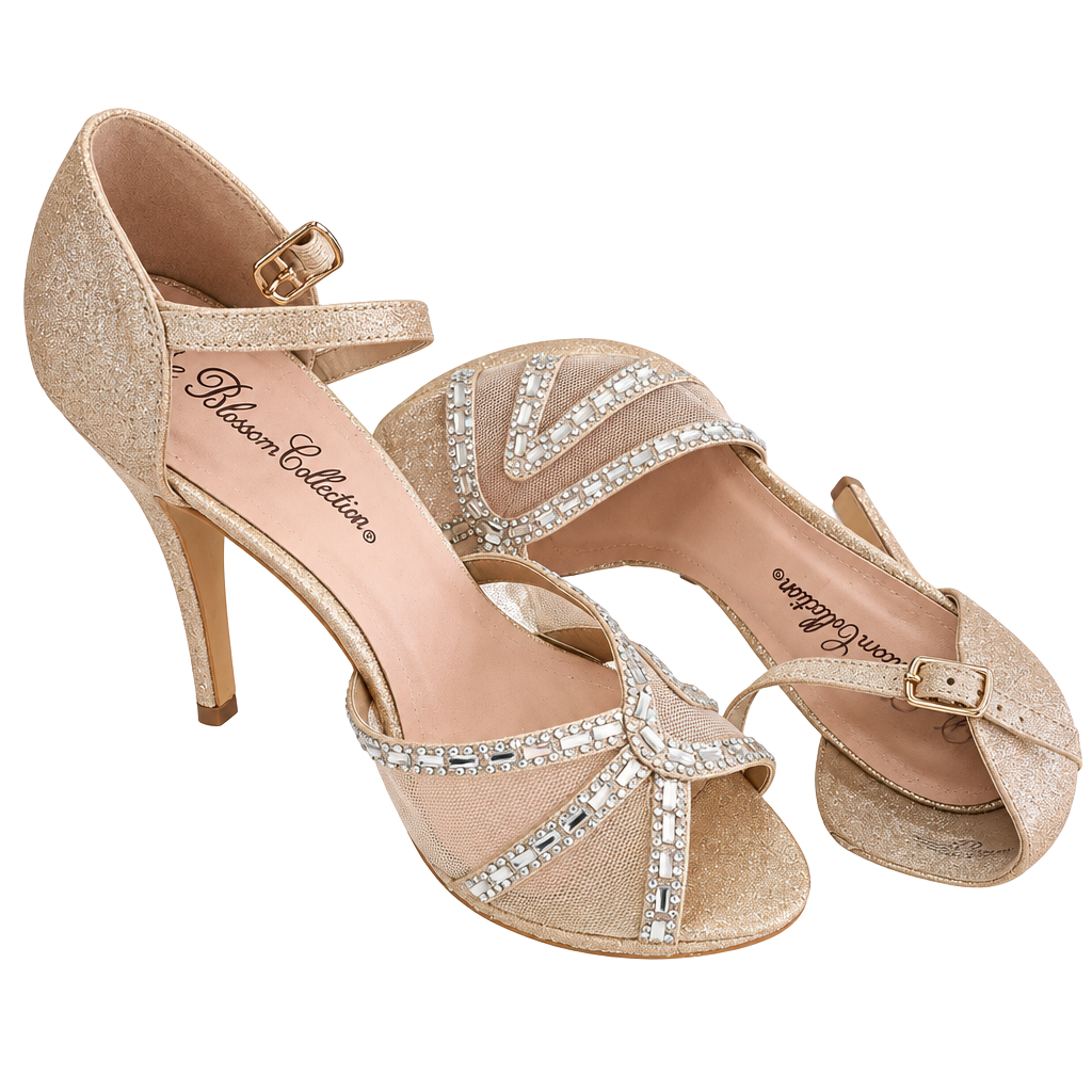 Wedding Vice-222 Gold Glitter Rhinestone High Heel Sandals Gala Prom Dance 1