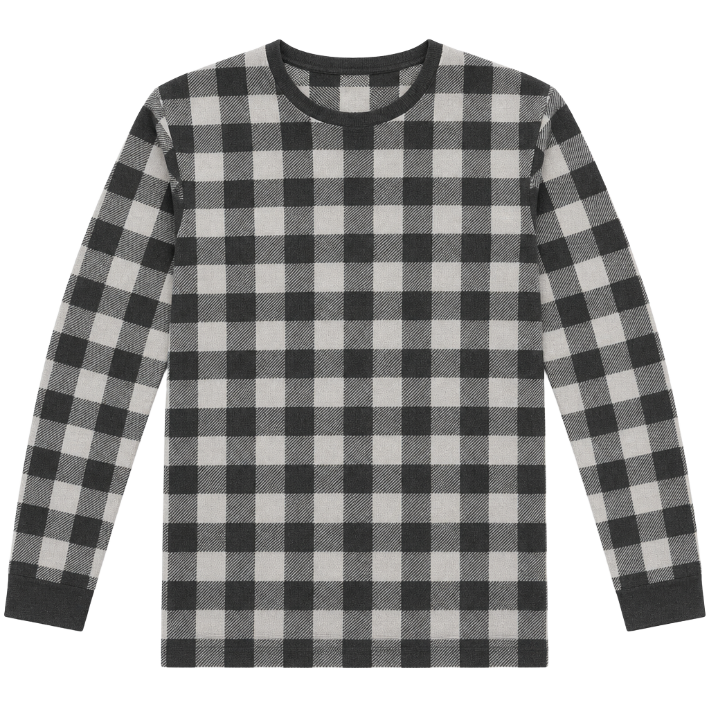 Uniqlo Buffalo Plaid Thermal Top Size M Black White Long Sleeve Crew Neck 1