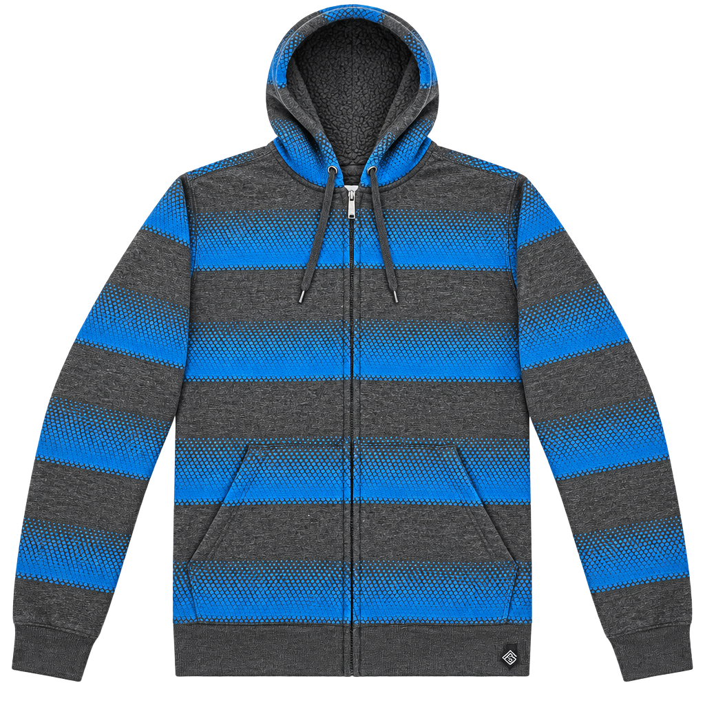 Surplus Zip Up Hooded Striped Sweater jacket Gray Blue Sherpa warm winter cozy 1