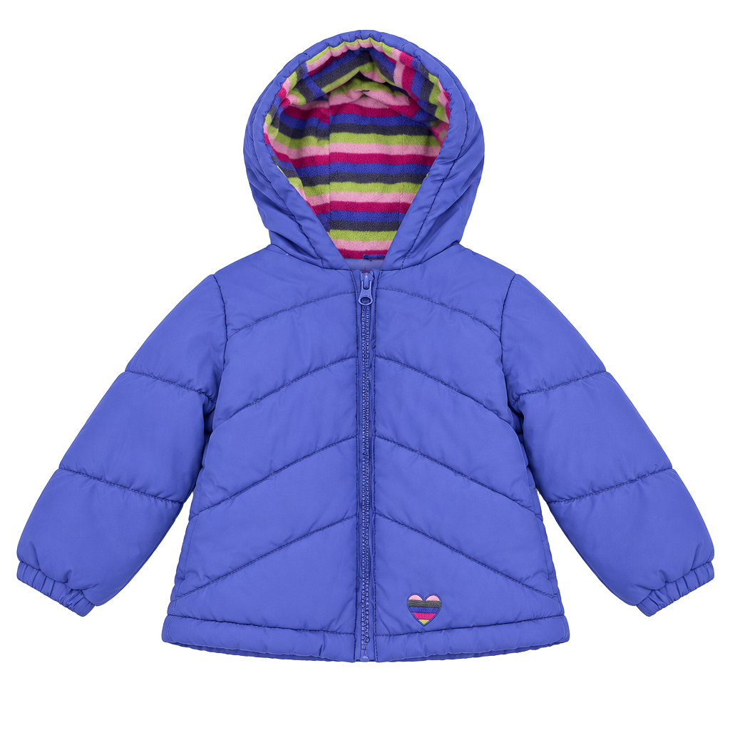London Fog Winter Puffer Jacket Size 2T Purple Striped Fleece Hood 1