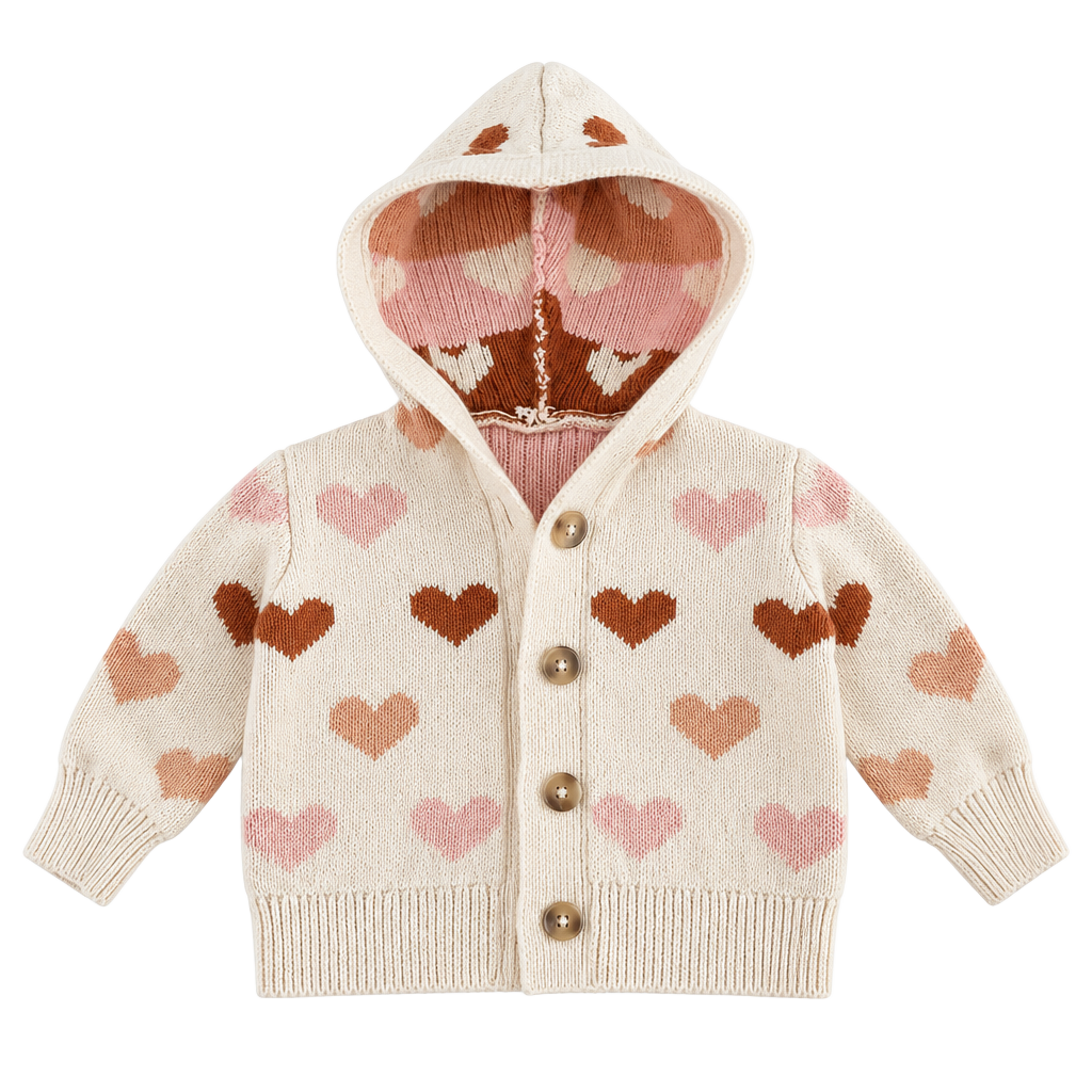Old Navy Heart Knit Cardigan Size 3-6M Cream Pink Sweater 1