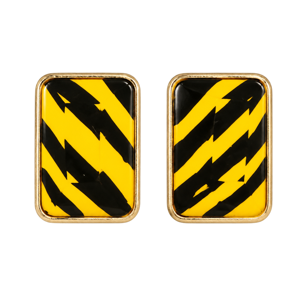 Unbranded Black Yellow Caution Stripe Stud Earrings 1