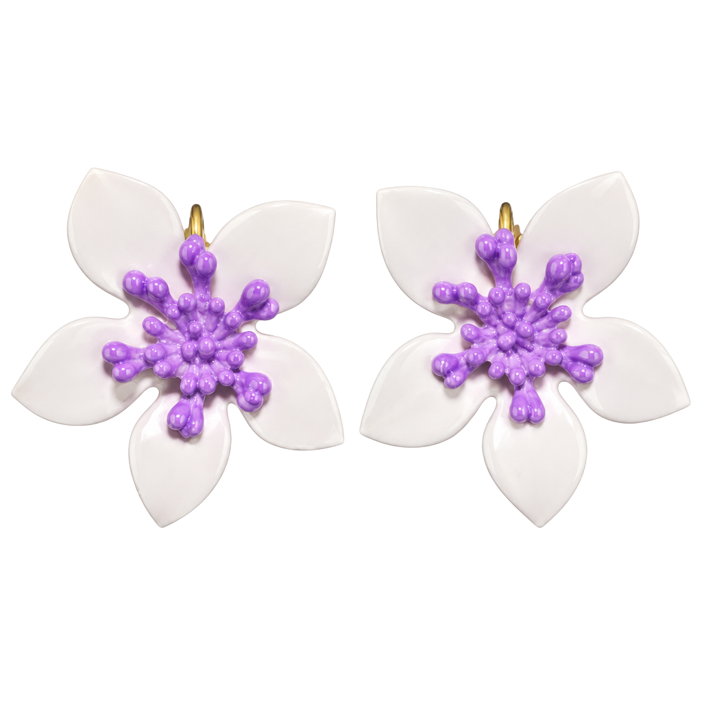 Vintage Enamel Purple Flower Clip-On Earrings Retro Floral 1