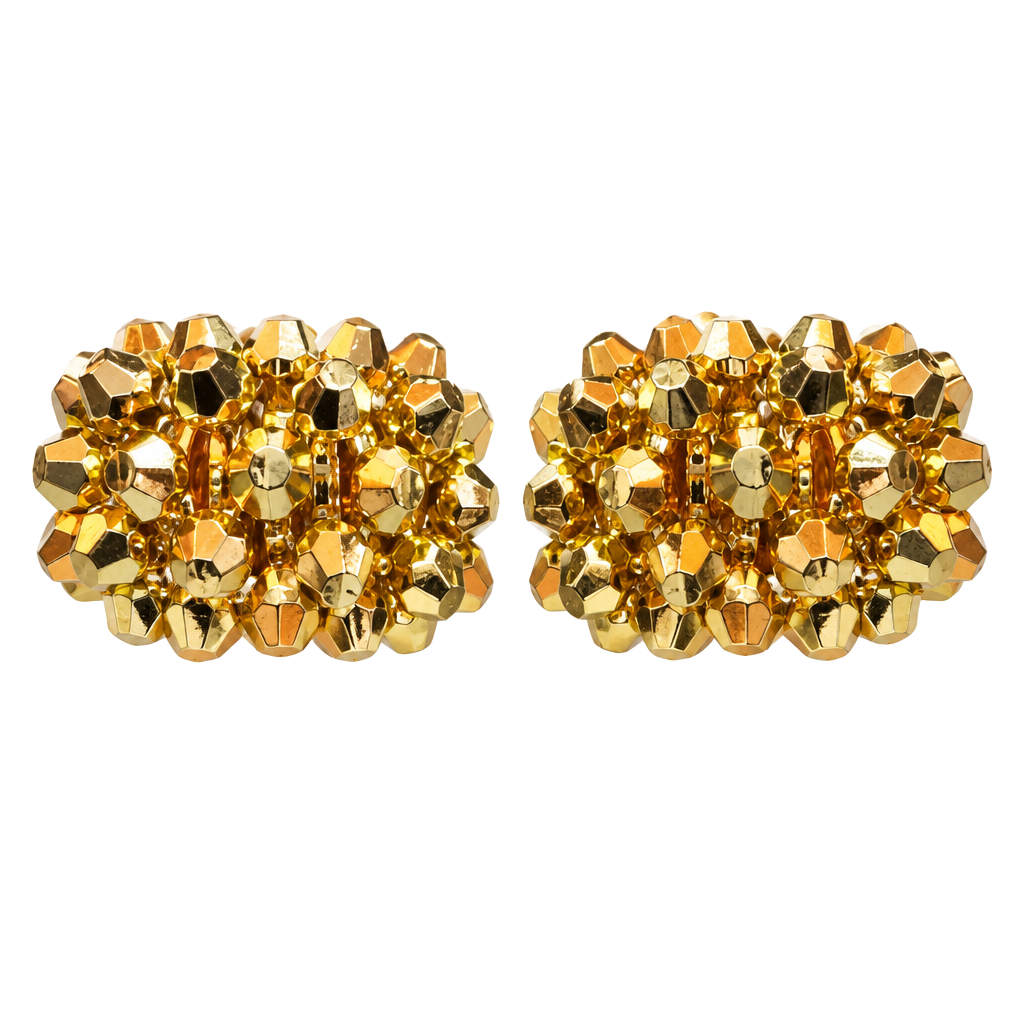 Vintage Gold Tone Faceted Bead Cluster Clip On Earrings 1
