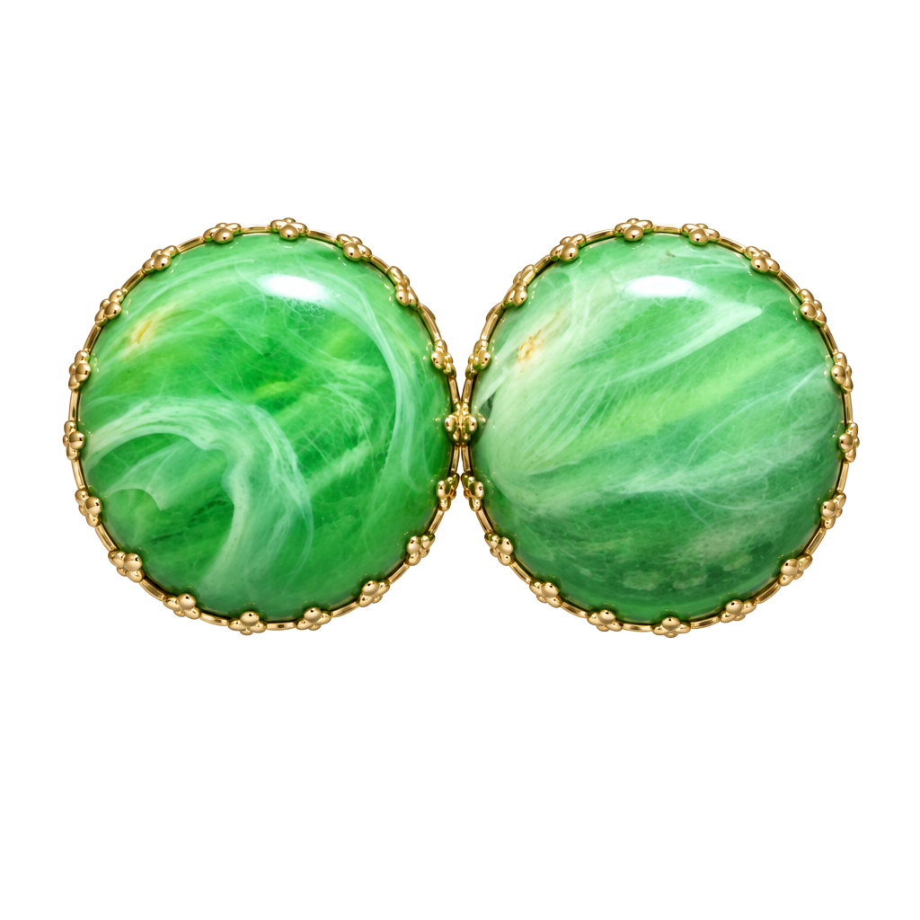 Vintage Green Swirl Glass Gold Tone Clip On Earrings 1