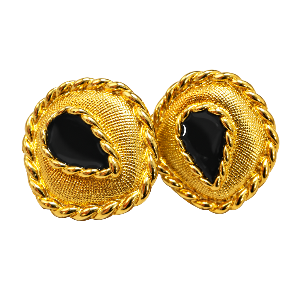 Judith Jack Vintage Gold Tone Black Stone Stud Earrings 1