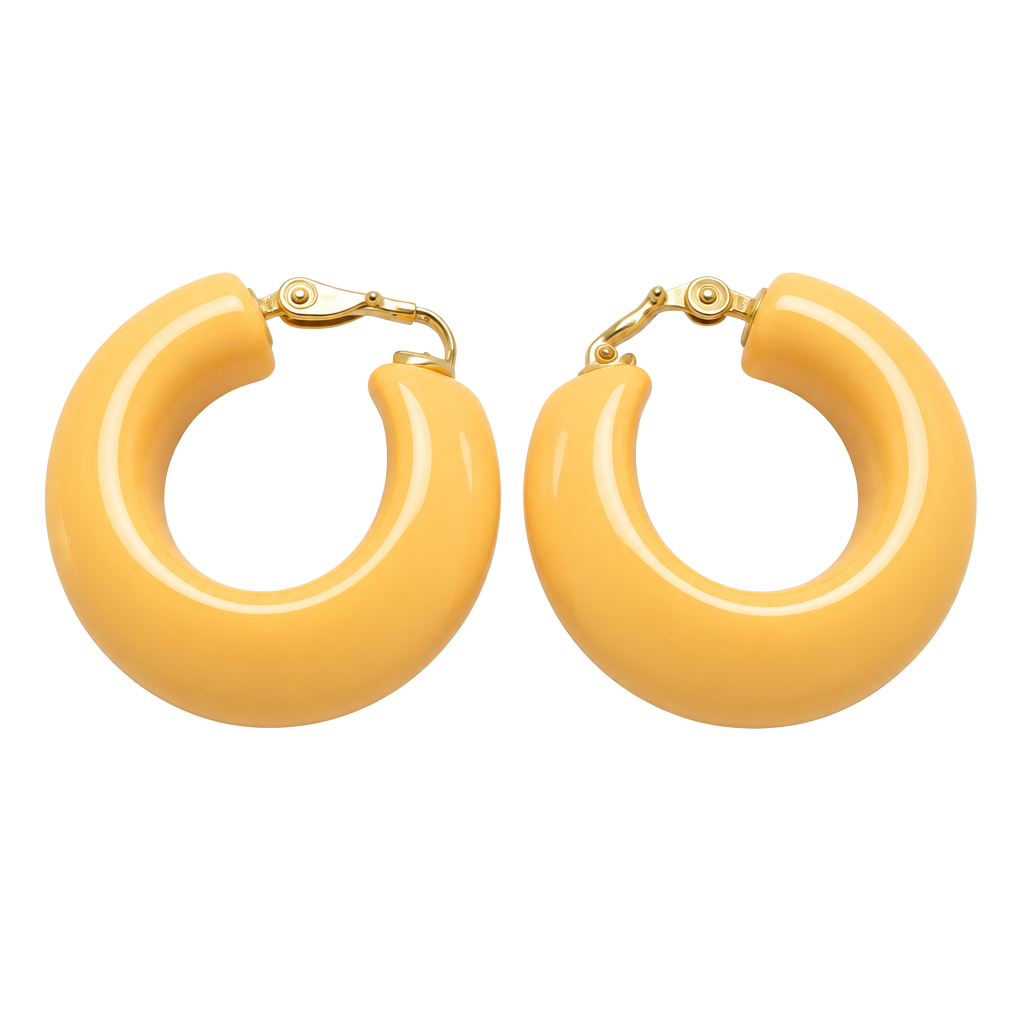 Vintage Butterscotch Bakelite Chunky Hoop Clip Earrings 1