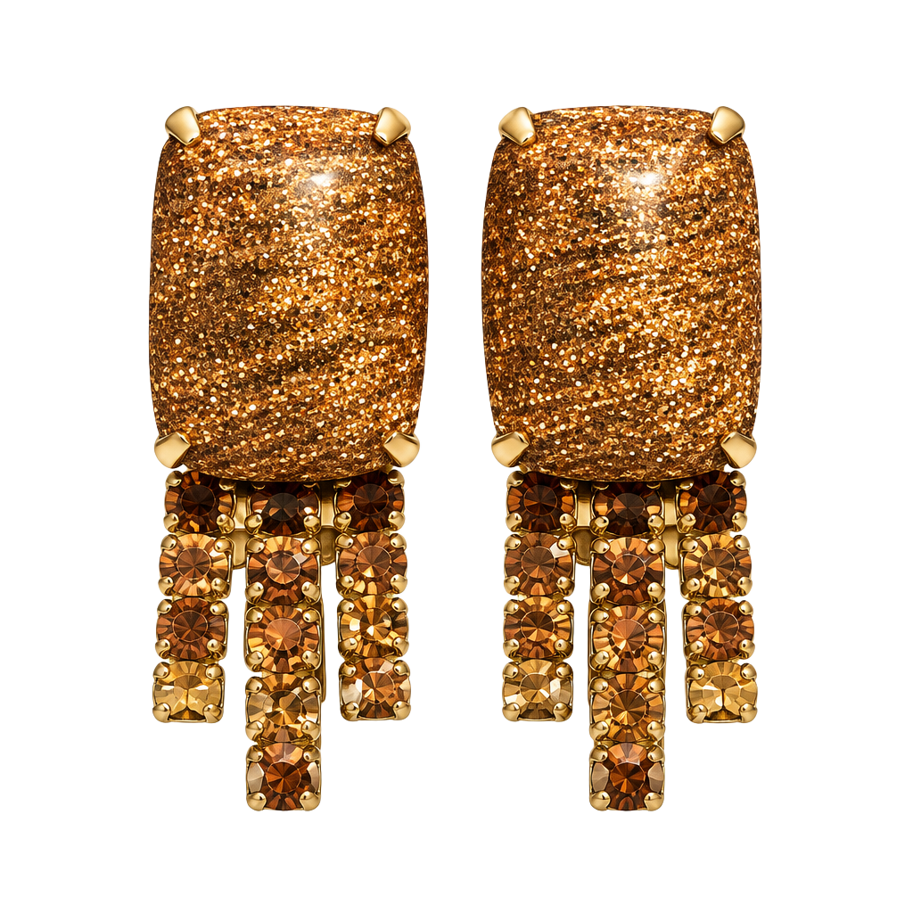 Vintage Gold Tone Brown Rhinestone Screw Back Earrings 1