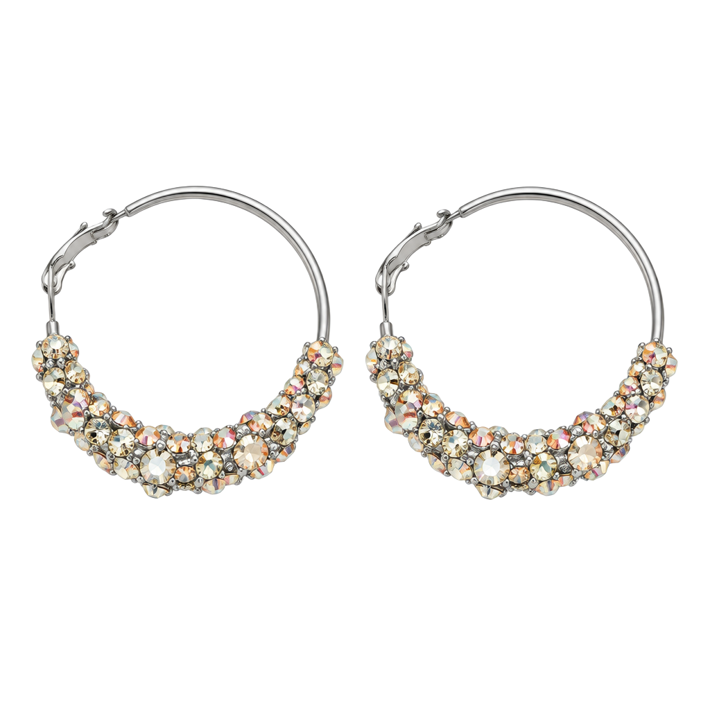 Unbranded Silver Rhinestone Beaded Hoop Earrings 1