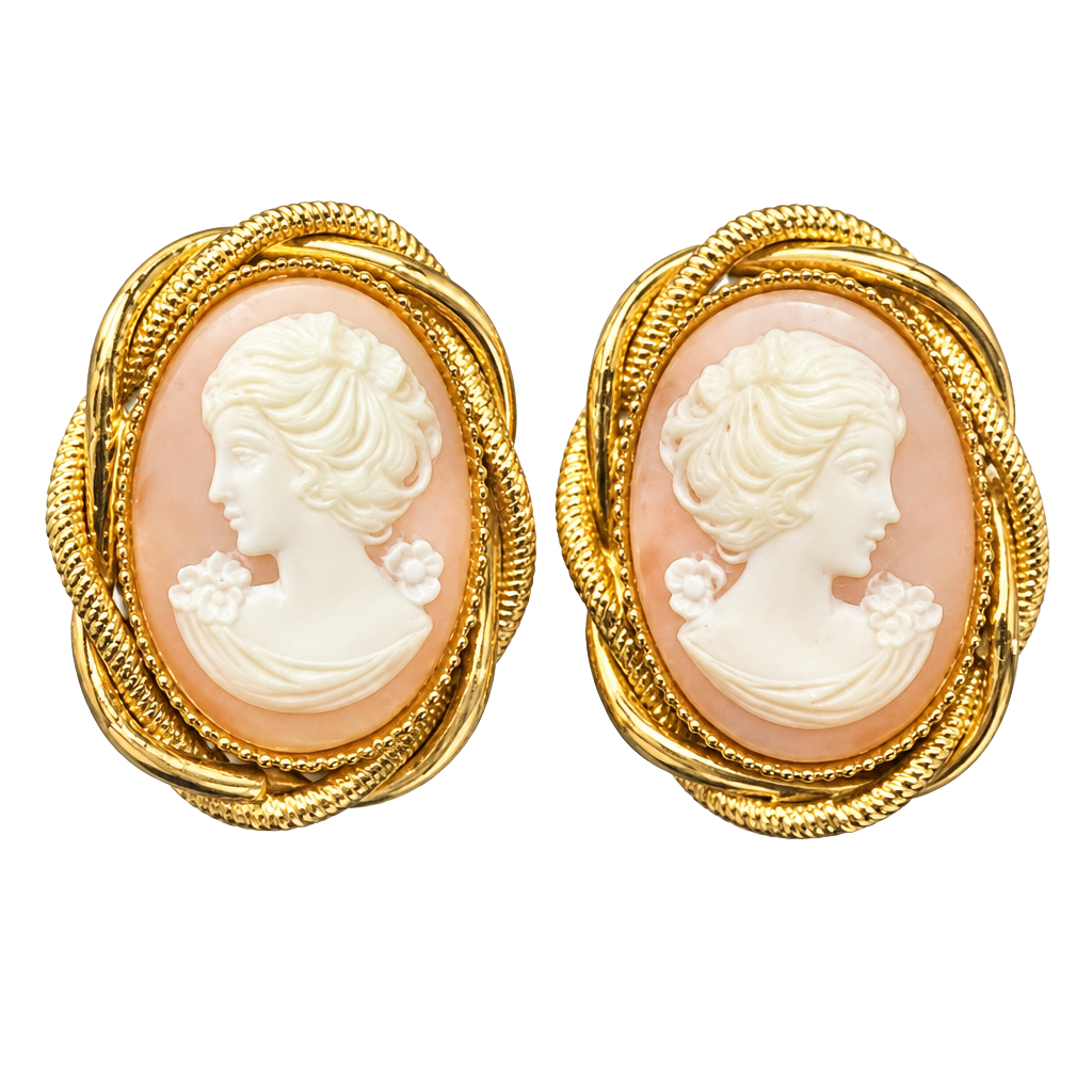Vintage Gold Tone Cameo Clip On Earrings 1