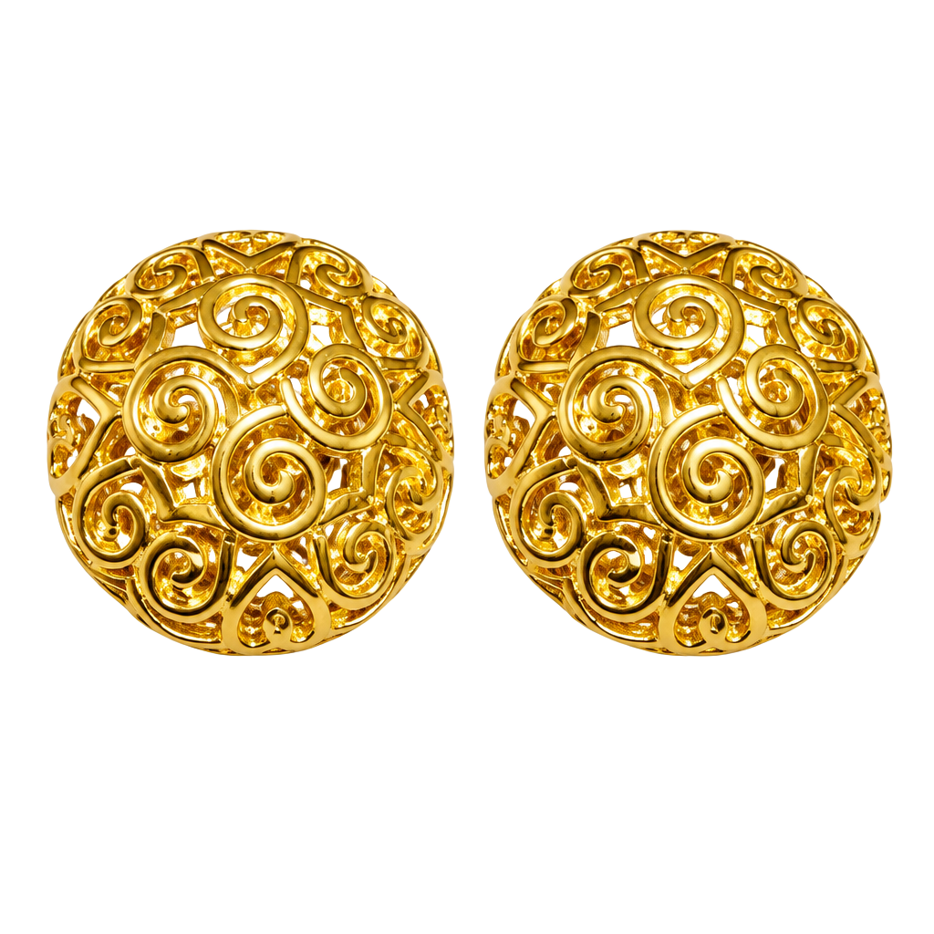 Trifari Gold Tone Filigree Swirl Clip On Earrings 1