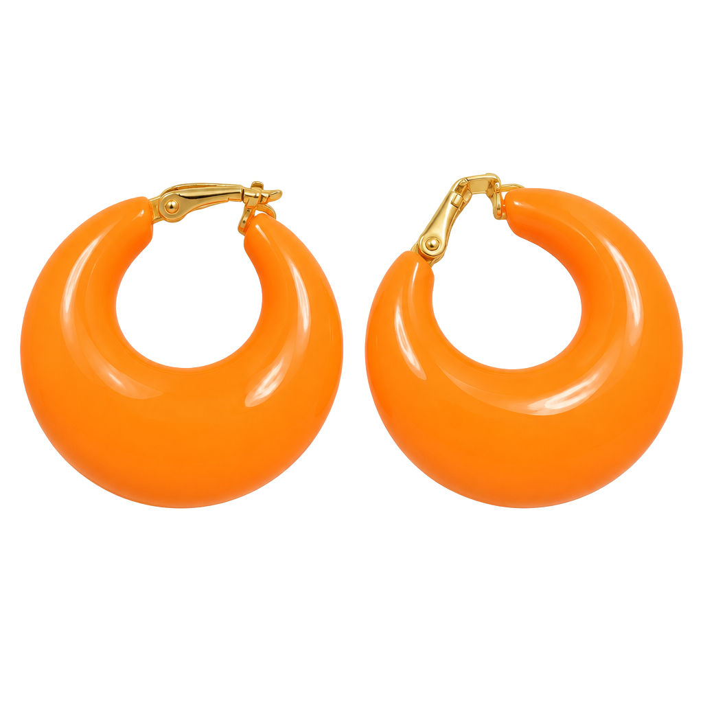 Vintage Orange Bakelite Chunky Hoop Clip On Earrings 1