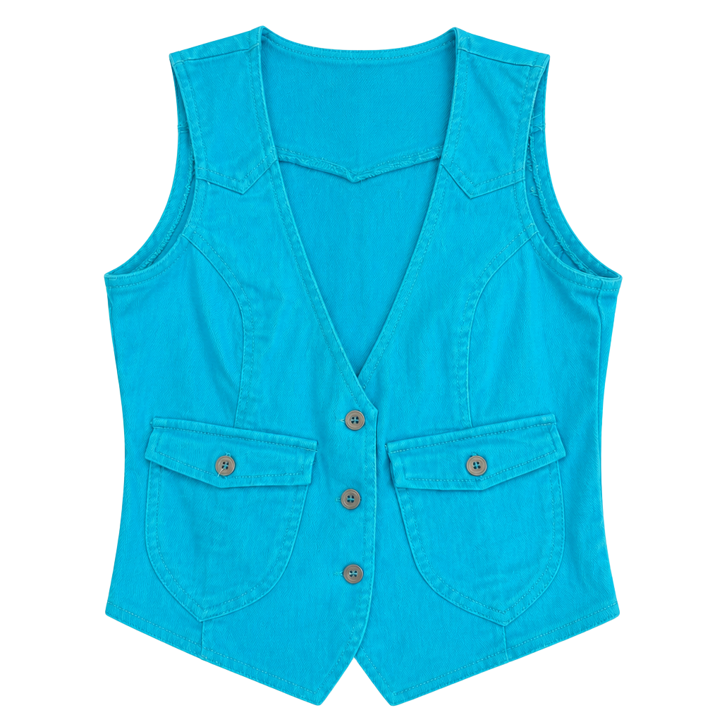 Supré Vintage Turquoise Blue Denim Cropped Vest Waistcoat 1