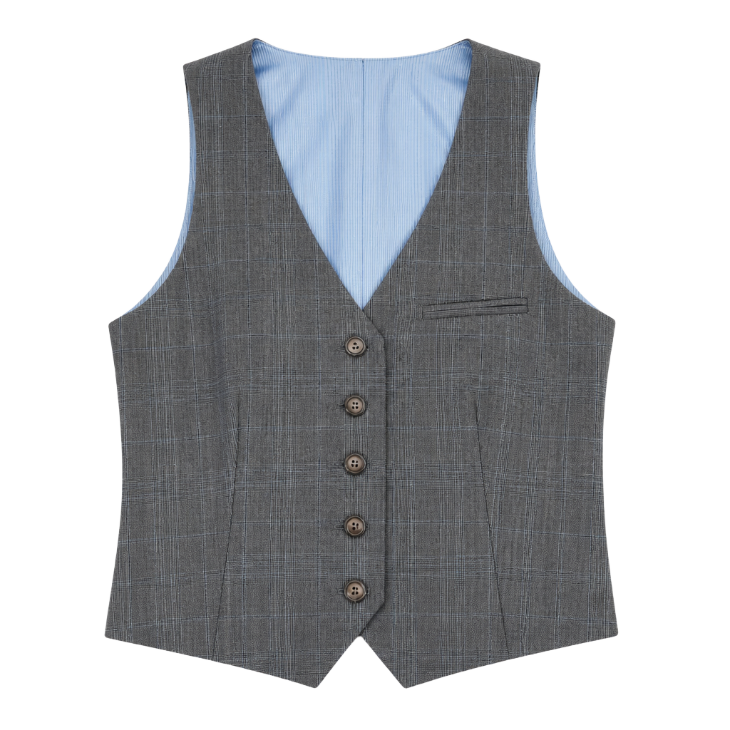 Bailey 44 Grey Glen Check Plaid V-Neck Button Front Vest 1