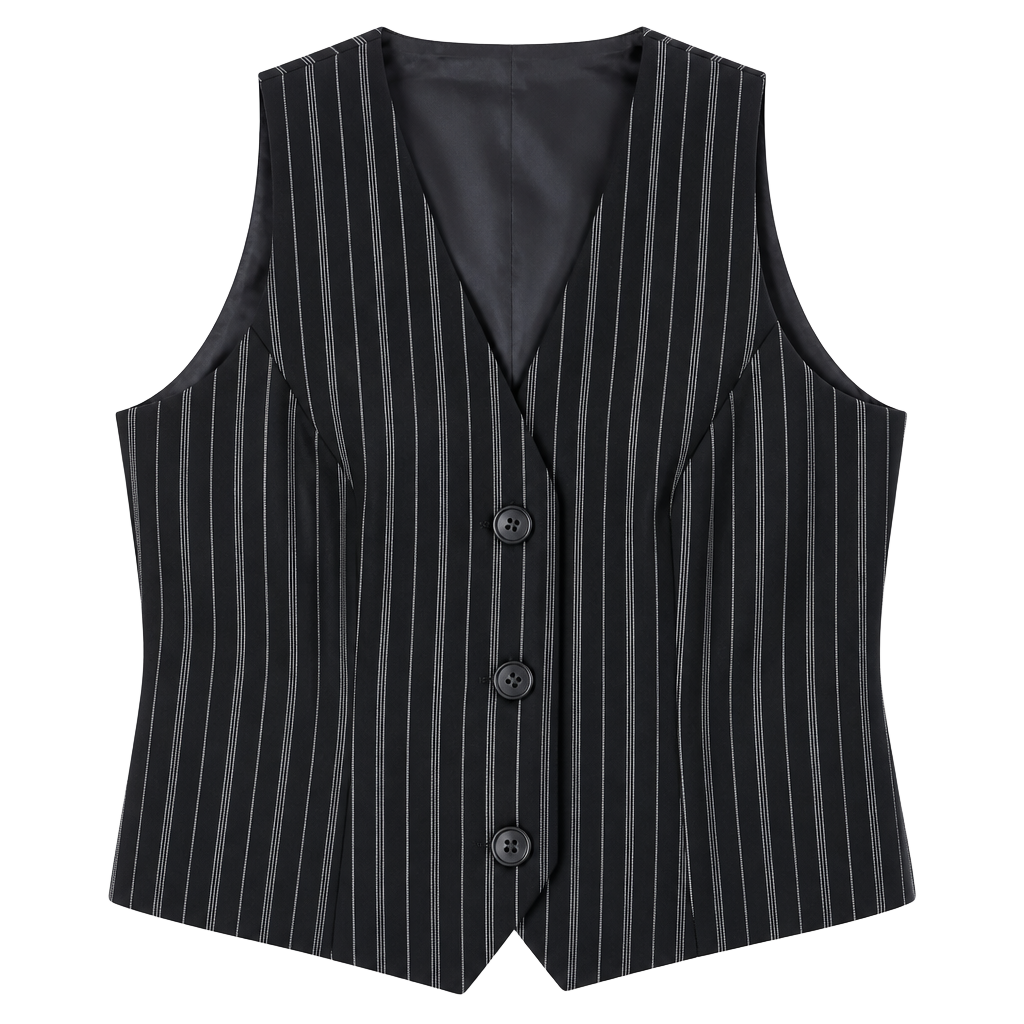 INC International Concepts Women's Black Pinstripe Tailored V-Neck Vest Waistcoat 1