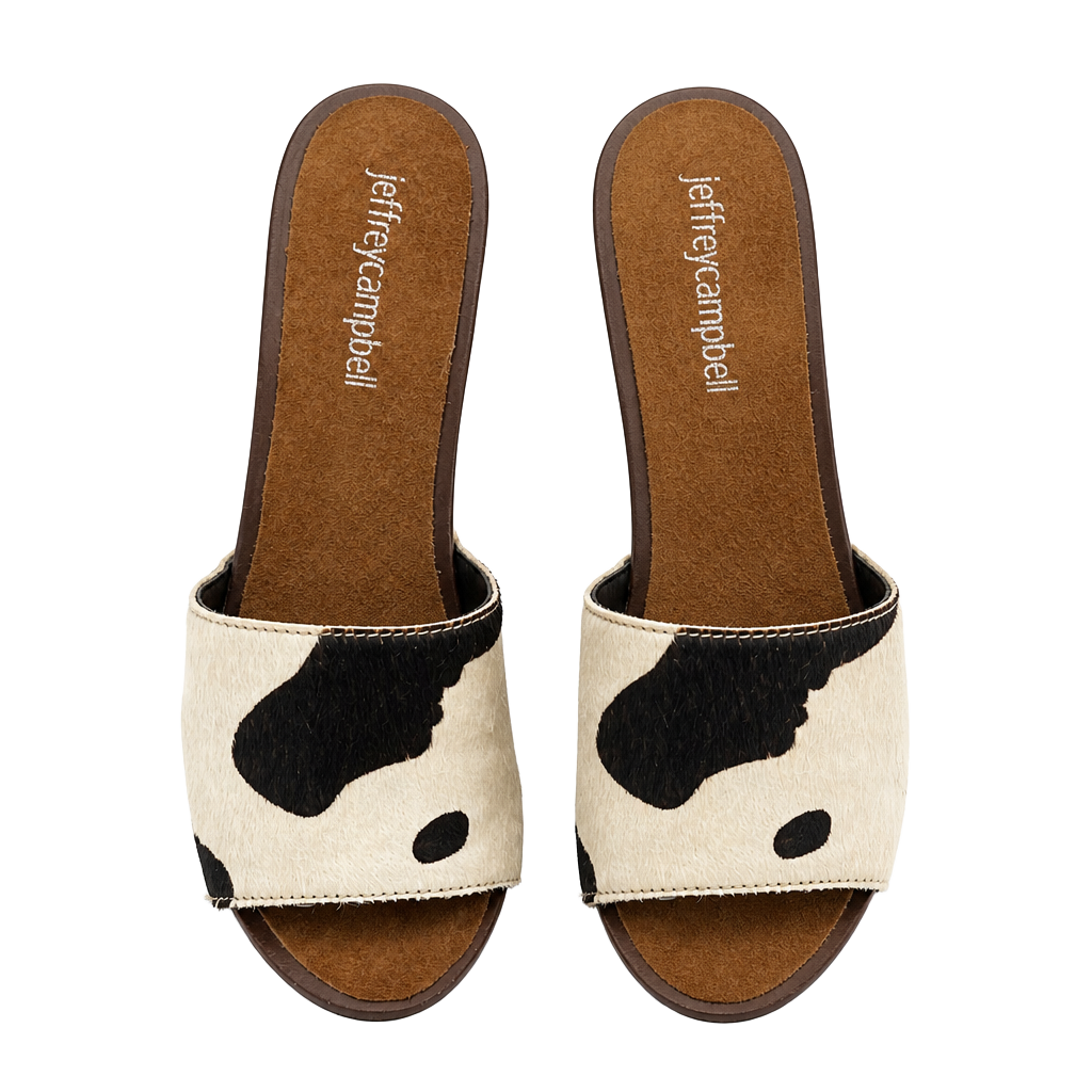 Jeffrey Campbell Dlight-F Cow Print Calf Hair Wooden Platform Sandals 1