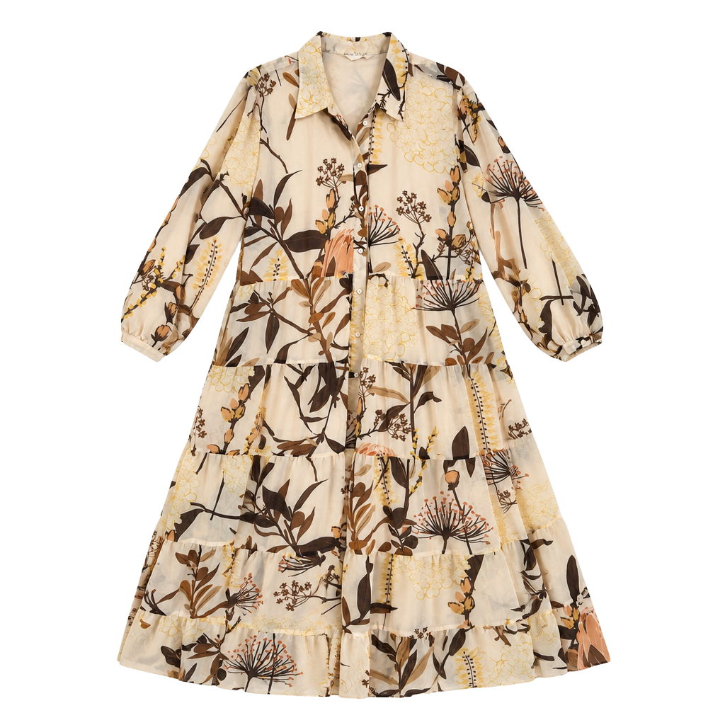 DownEast Ivory Floral Tiered Maxi Shirt Dress 1