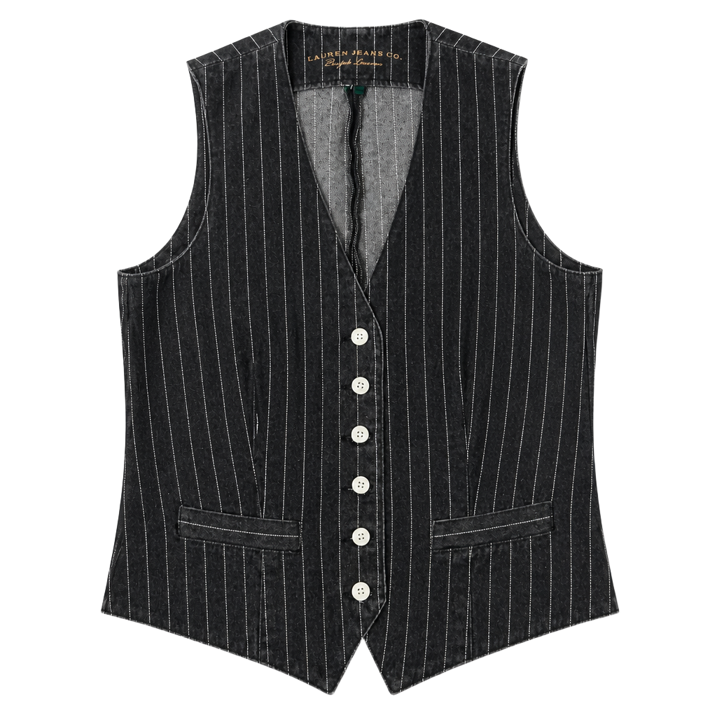Lauren Jeans Co. Ralph Lauren Vintage Pinstriped Denim Vest Black 1