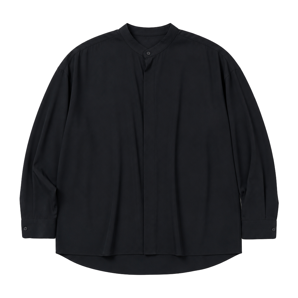 Domani Collection Black Band Collar Rayon Blend Button Down Shirt 1