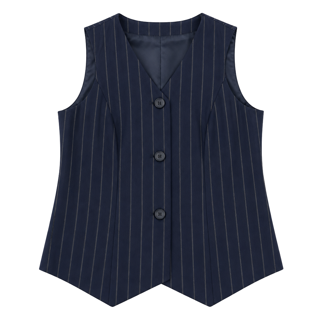 Agenda Women's Navy Blue Pinstripe Button-Up Tailored Waistcoat Vest 1