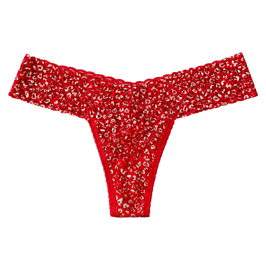 Vintage Victoria's Secret One Size V-String Lace Thong Red Leopard Print 1