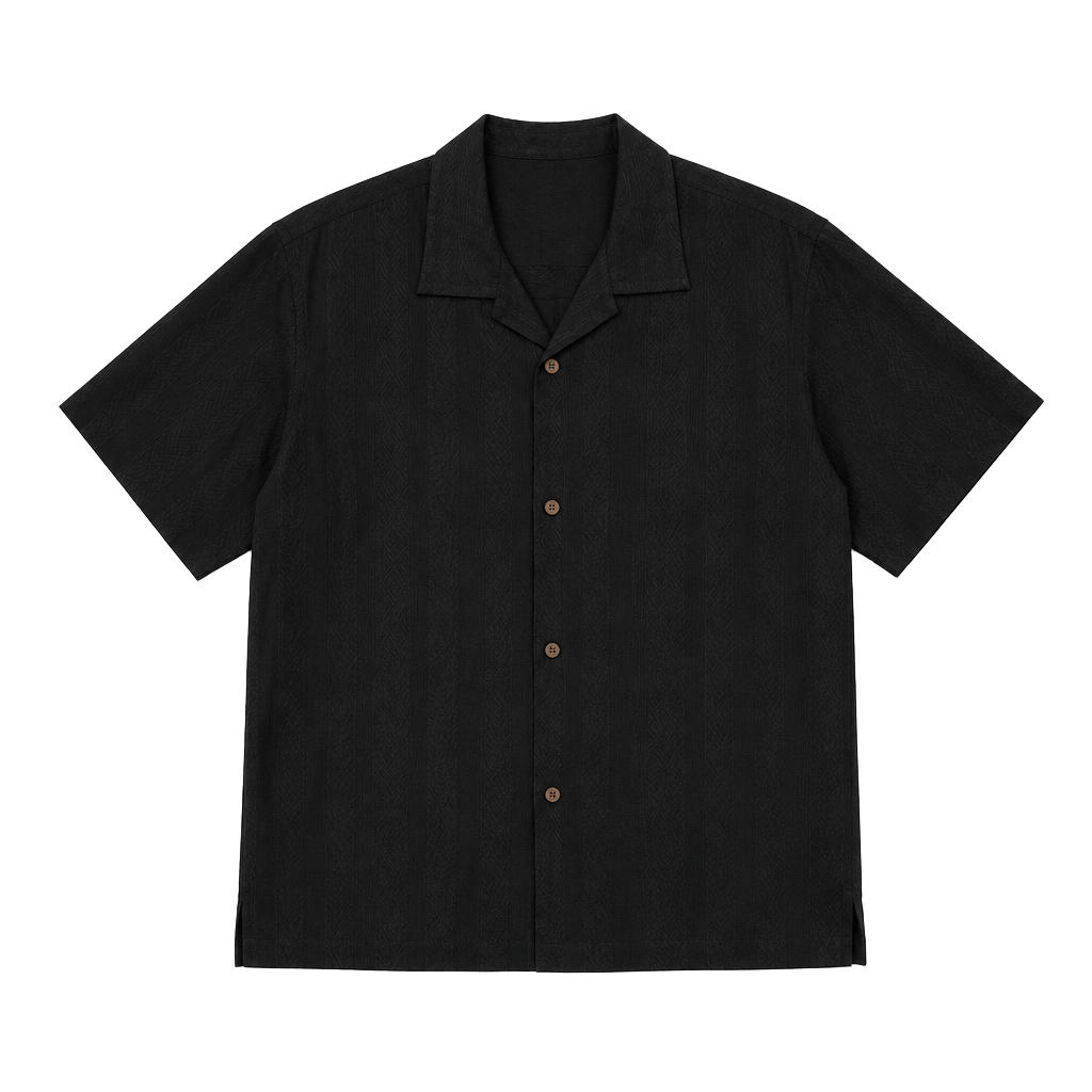 Tommy Bahama Men's Black Solid Embroidered Silk Blend Camp Shirt 1