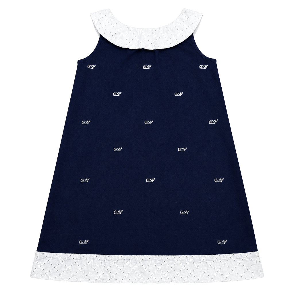 Vineyard Vines Girls Dress Size 12 Navy White Eyelet Collar 1