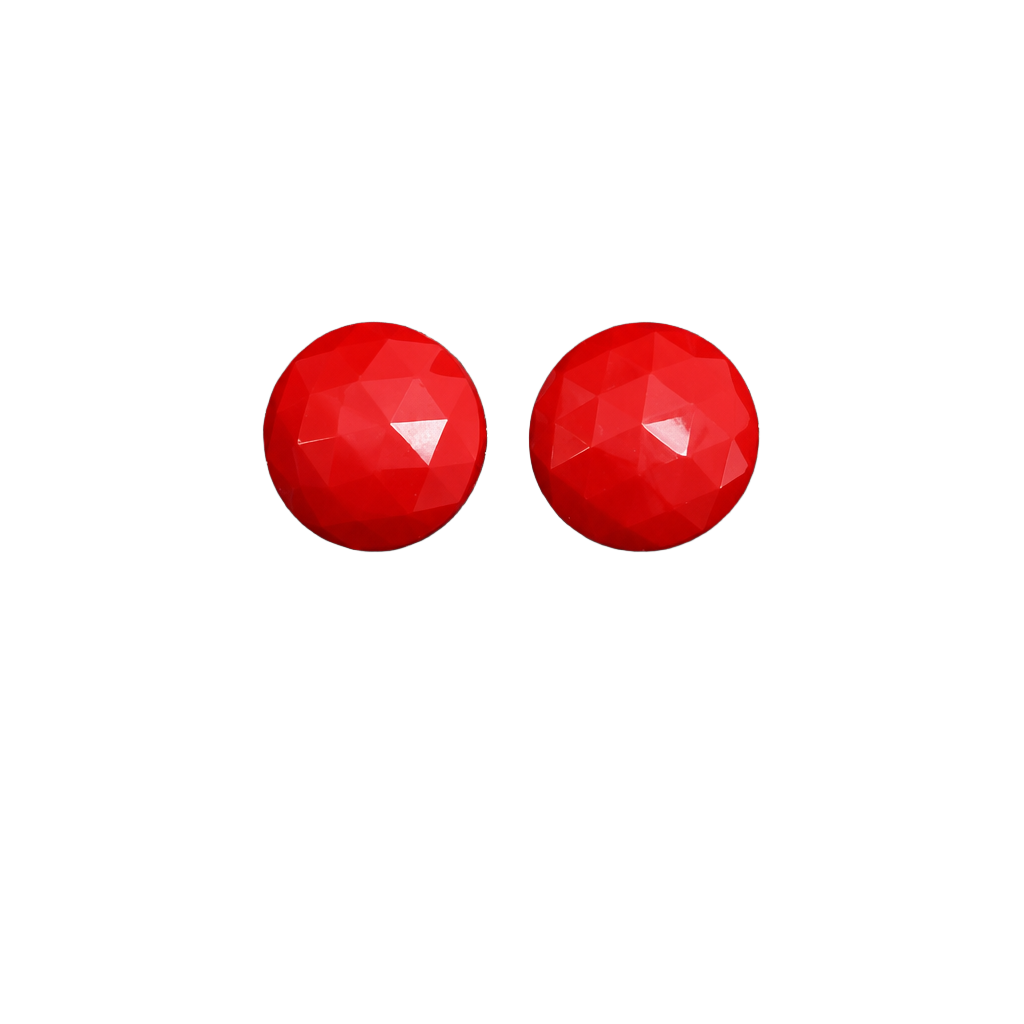 West Germany Red Faceted Plastic Domed Clip-On Earrings 1