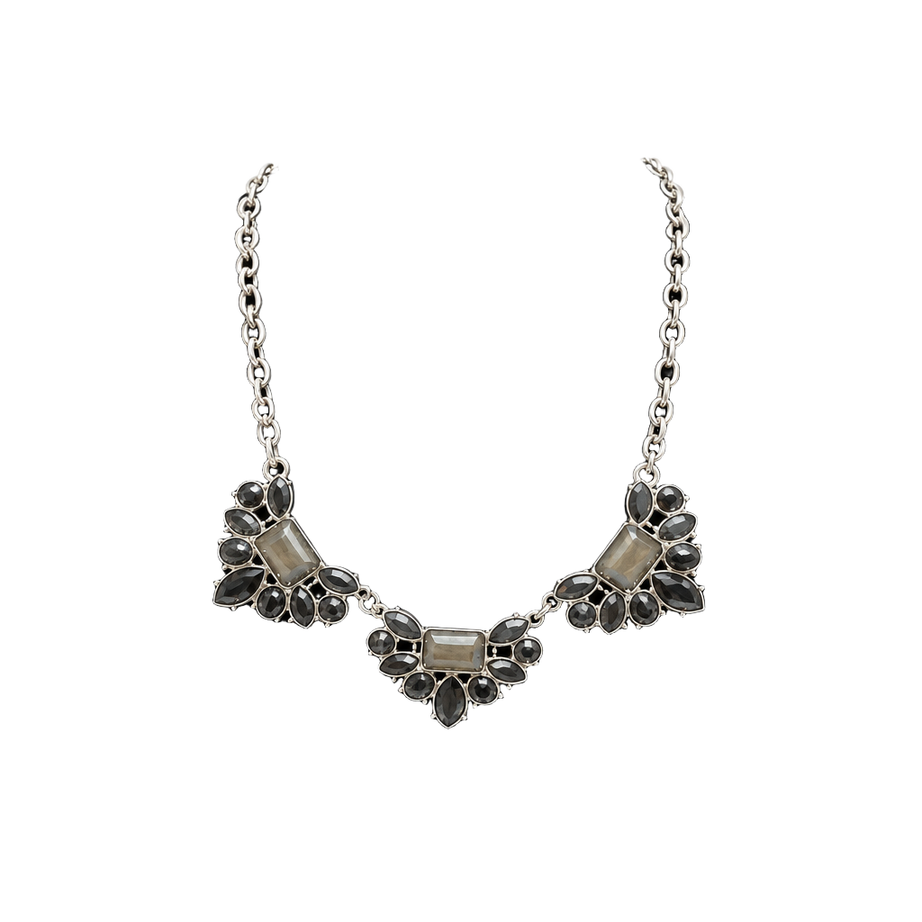 Unbranded Silver Tone Black Rhinestone Statement Necklace 1