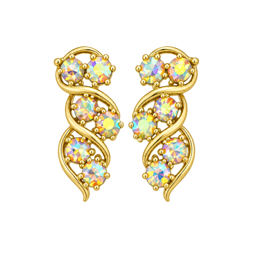 Vintage Aurora Borealis Crystal Gold Tone Clip Earrings 1