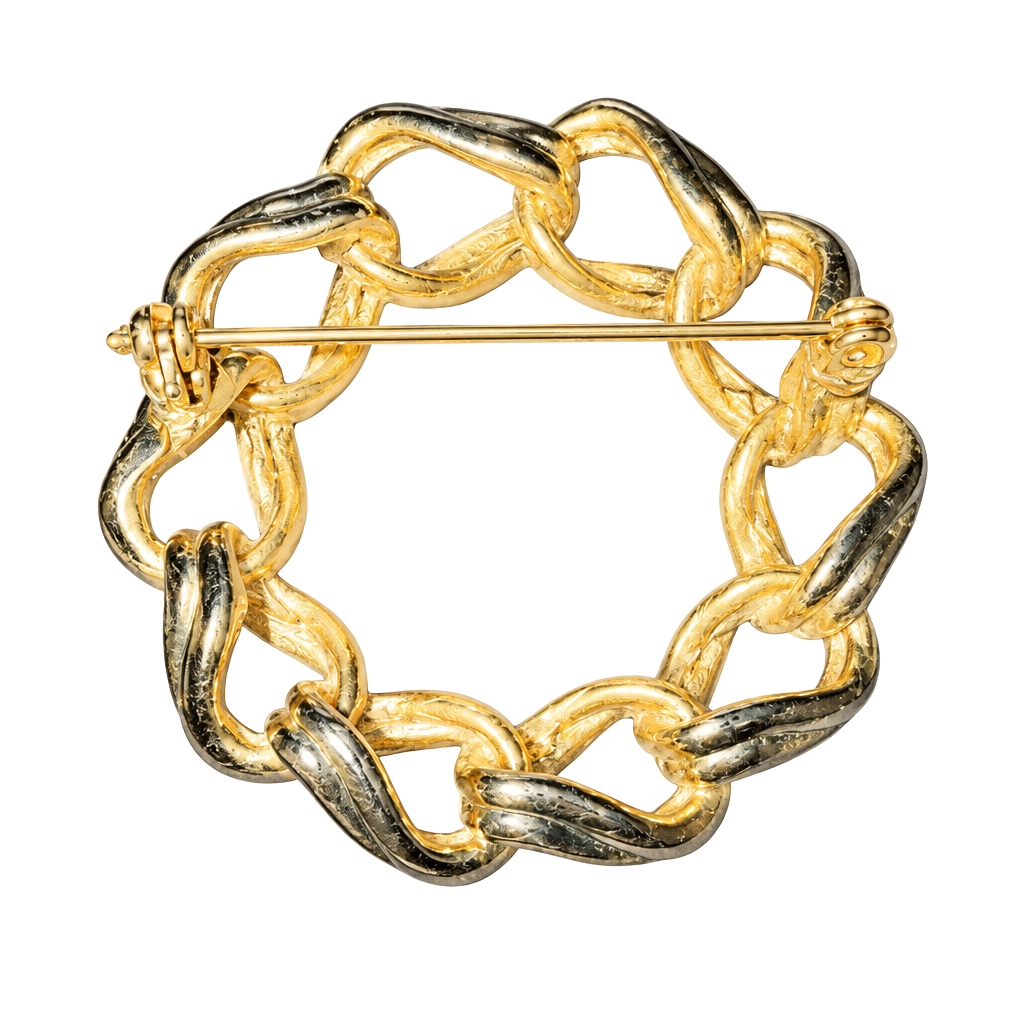 Vintage Gold Tone Interlocking Chain Link Circle Brooch 1